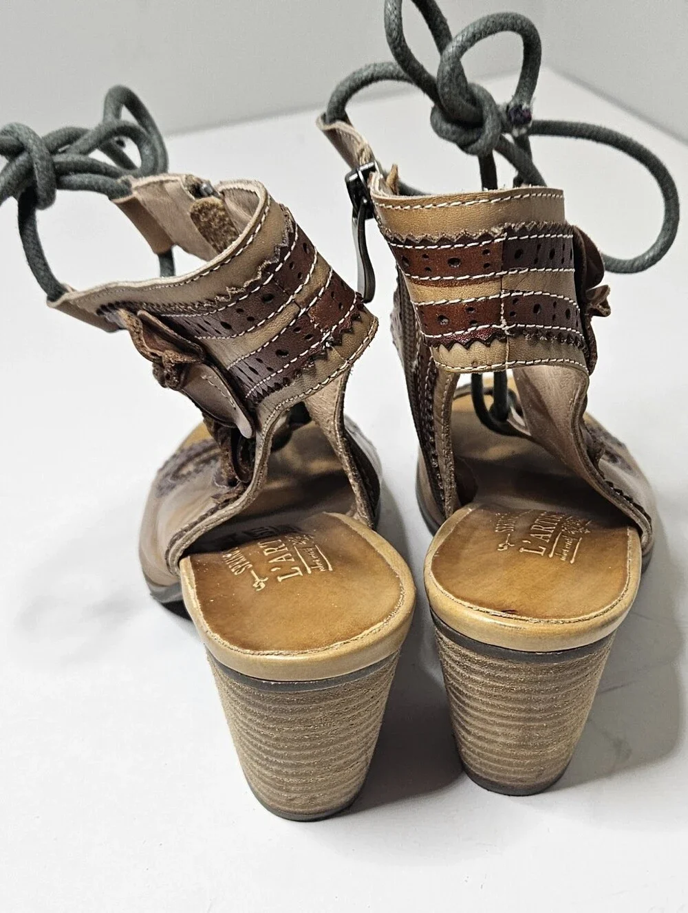 L'Artiste Spring Step Sandals Alejandra Lace Up Heeled Brown Tan  Leather 37 7